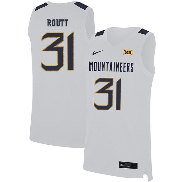 2020 Men #31 Logan Routt West Virginia Mountaineers College Basketball Jerseys Sale-White